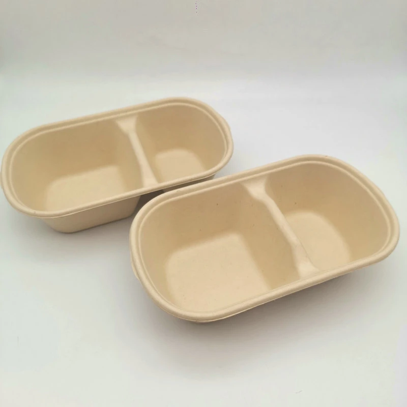 100% Biodegradable 2 Compartment Microwave Food Container 1000ml Bento Box with Lid