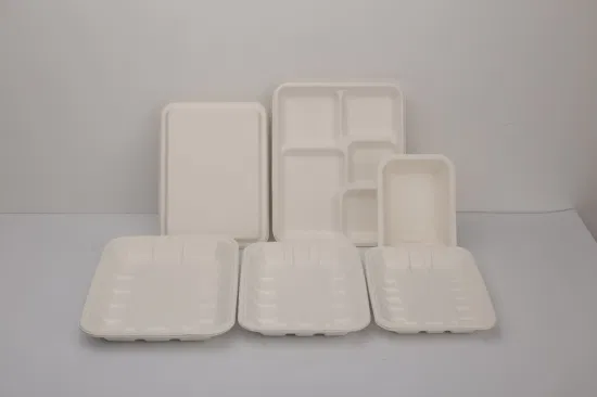 Biologisch abbaubares Lebensmitteltablett, Zuckerrohr-Bagasse-Papierzellstoff-Geschirr, biologisch abbaubare Tabletts